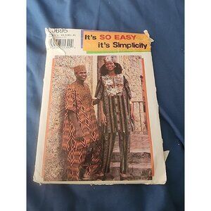 Simplicity African Heritage Dashiki Kaftan Pants, Hat, 0695 SIZE A XS-XL Uncut